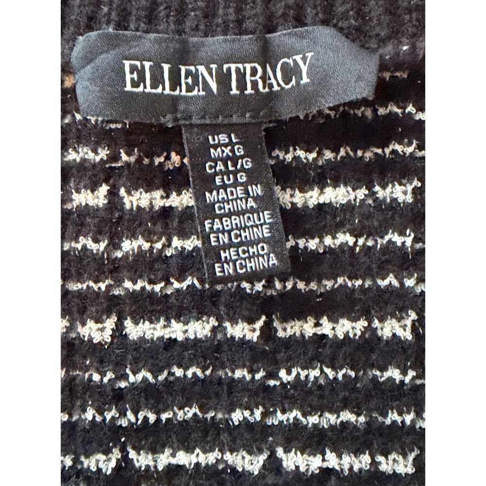 Ellen Tracy | Plaid Stitch Lady Jacket Cardigan Large Black Metallic Gold Button - Picture 7 of 10